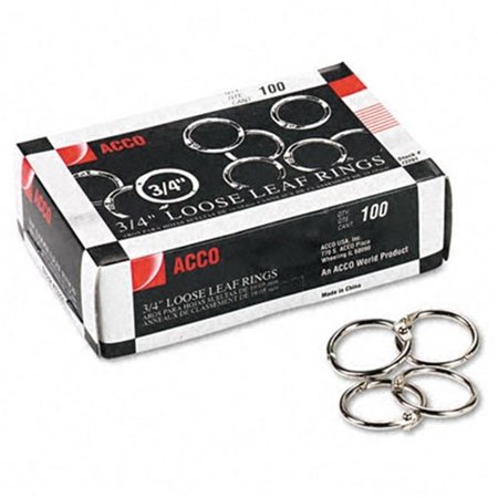 ACCO Acco 72201 Metal Book Rings  3/4   Diameter  100 Rings per Box 72201